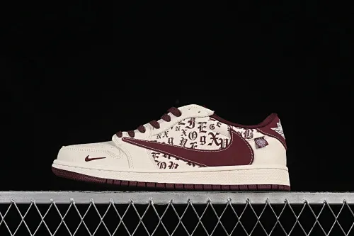 All categories Air Jordan Jordan series basketball shoes Air Jordan 1 Low high-end customized low-top sneakers Travis Scott x Fragment Design x Air Jordan 1 Low OG SP AJ1 Crow Heart joint brown print low-top cultural casual sneakers LD2025-016